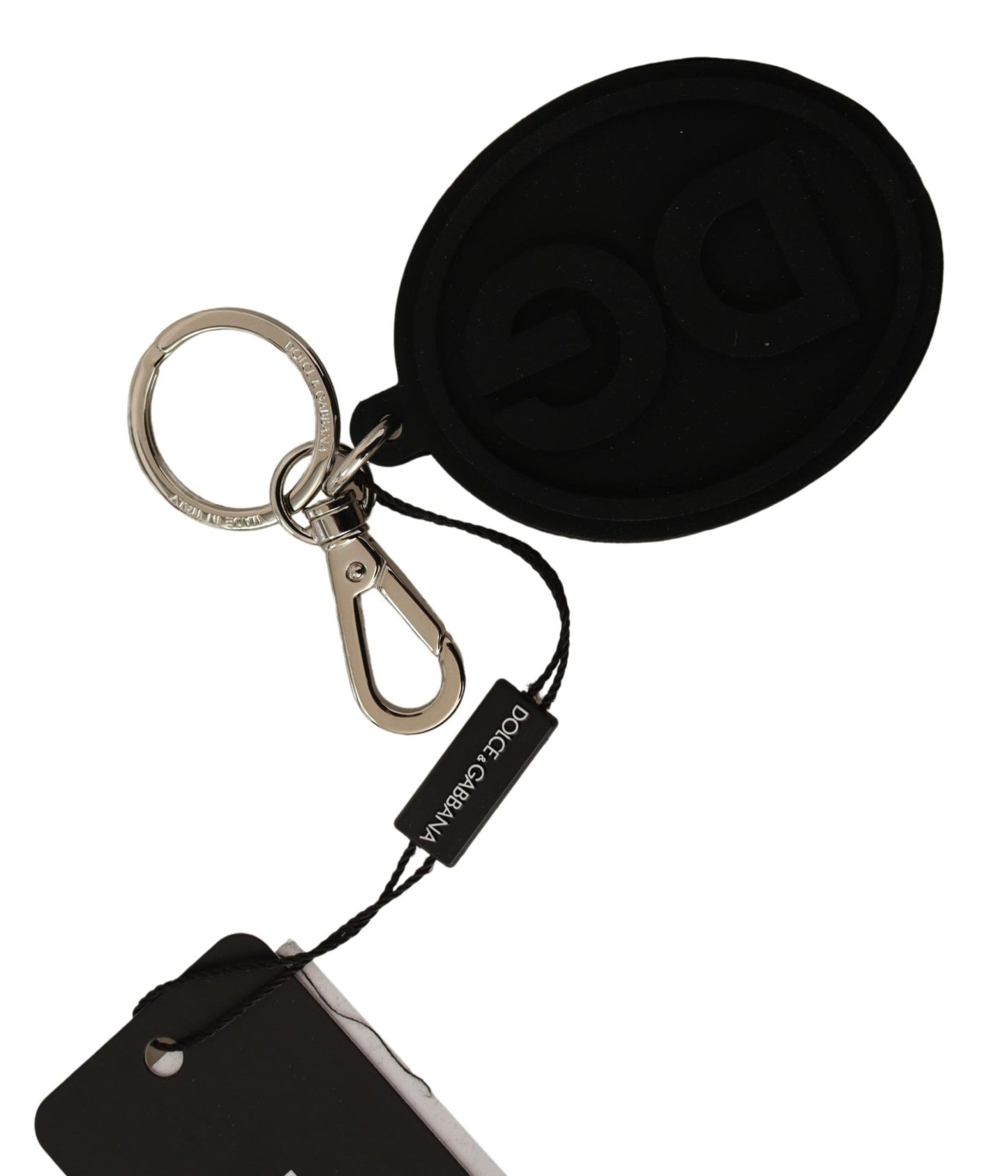 Dolce & Gabbana Chic Black Rubber & Brass Logo Keychain Dolce & Gabbana