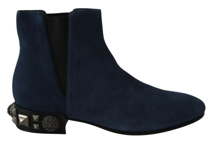 Dolce & Gabbana Chic Blue Suede Mid-Calf Boots with Stud Details Dolce & Gabbana