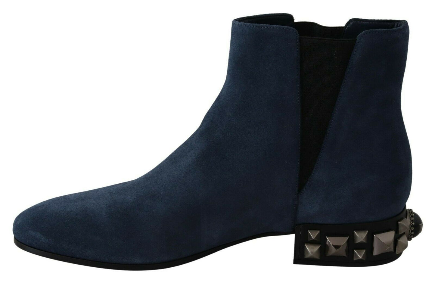 Dolce & Gabbana Chic Blue Suede Mid-Calf Boots with Stud Details Dolce & Gabbana