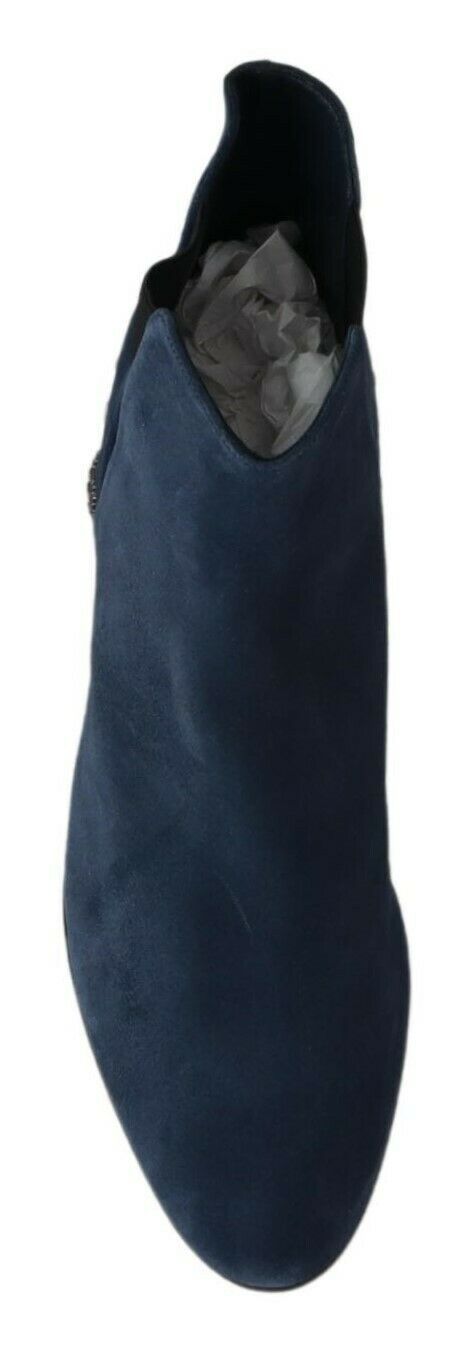 Dolce & Gabbana Chic Blue Suede Mid-Calf Boots with Stud Details Dolce & Gabbana