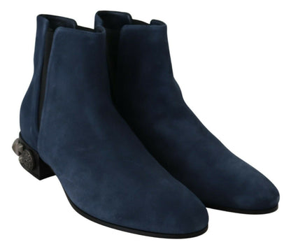 Dolce & Gabbana Chic Blue Suede Mid-Calf Boots with Stud Details Dolce & Gabbana