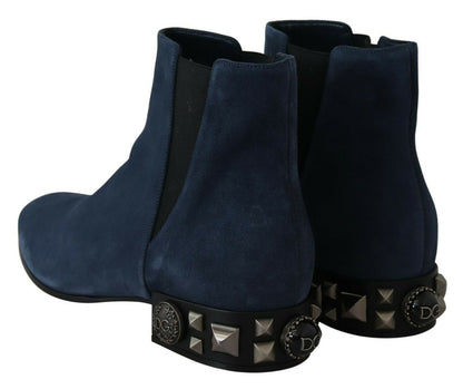 Dolce & Gabbana Chic Blue Suede Mid-Calf Boots with Stud Details Dolce & Gabbana