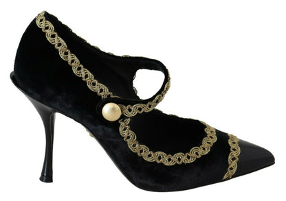 Dolce & Gabbana Elegant Gold-Embroidered Black Velvet Pumps Dolce & Gabbana