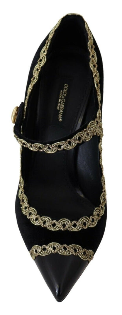 Dolce & Gabbana Elegant Gold-Embroidered Black Velvet Pumps Dolce & Gabbana