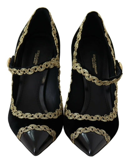 Dolce & Gabbana Elegant Gold-Embroidered Black Velvet Pumps Dolce & Gabbana