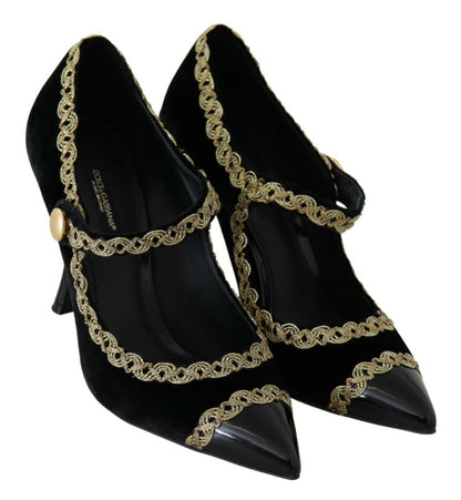 Dolce & Gabbana Elegant Gold-Embroidered Black Velvet Pumps Dolce & Gabbana