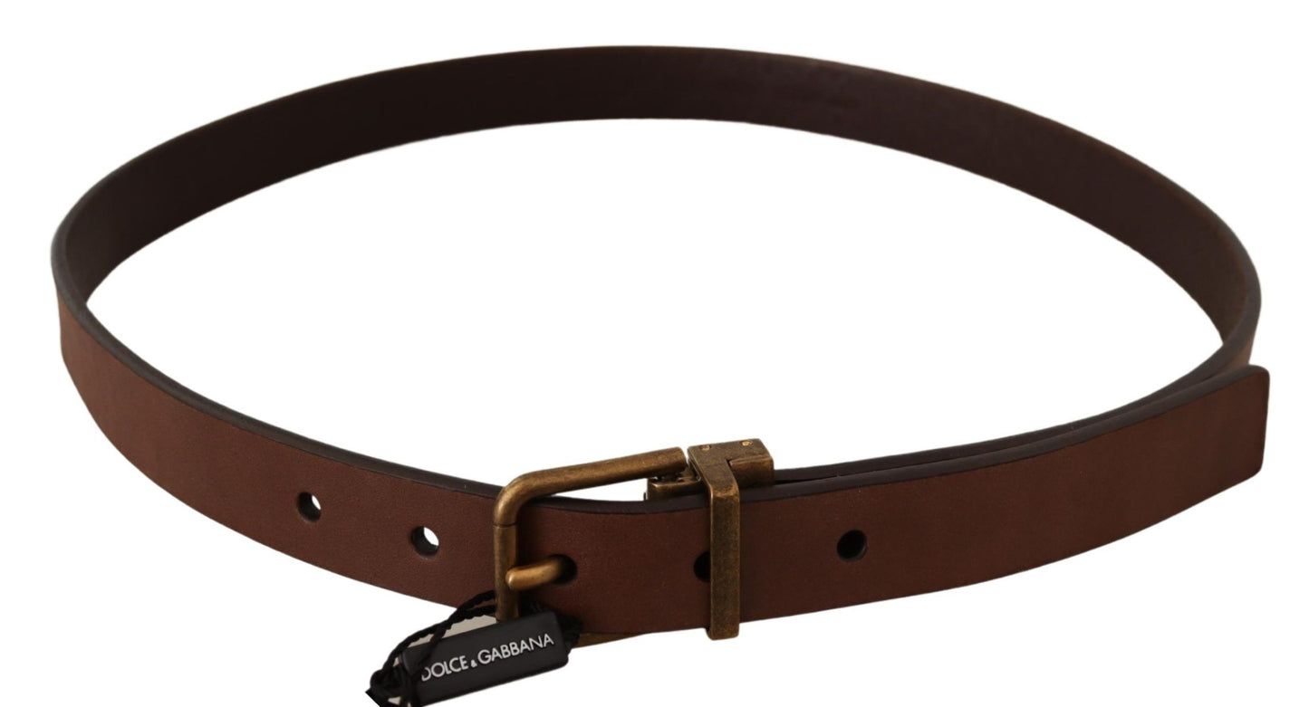 Dolce & Gabbana Elegant Brown Leather Belt with Gold Buckle Dolce & Gabbana