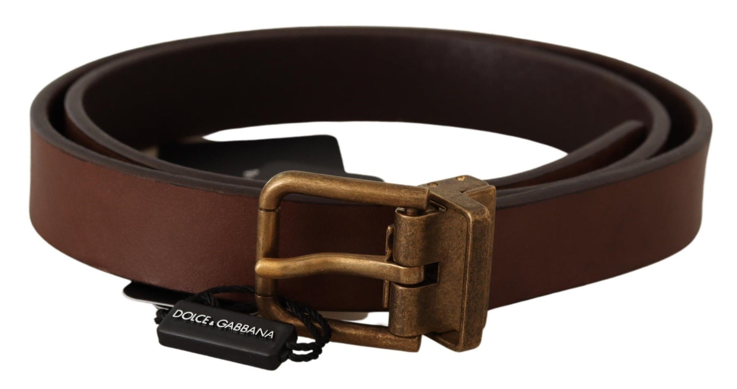 Dolce & Gabbana Elegant Brown Leather Belt with Gold Buckle Dolce & Gabbana