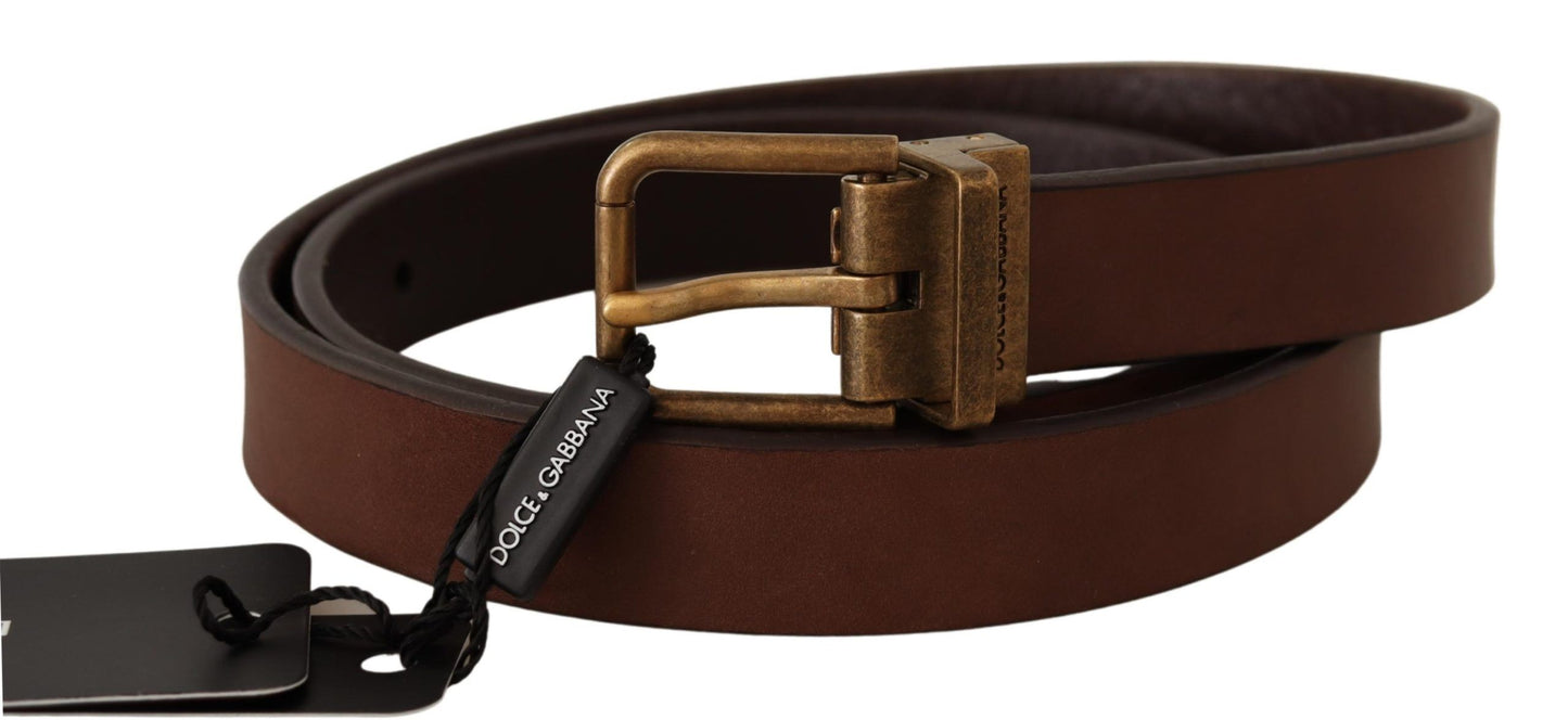 Dolce & Gabbana Elegant Brown Leather Belt with Gold Buckle Dolce & Gabbana