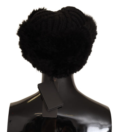 Dolce & Gabbana Elegant Black Cashmere Alpaca Fur Beanie Dolce & Gabbana