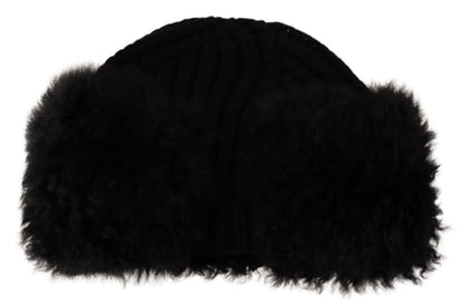 Dolce & Gabbana Elegant Black Cashmere Alpaca Fur Beanie Dolce & Gabbana