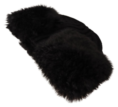 Dolce & Gabbana Elegant Black Cashmere Alpaca Fur Beanie Dolce & Gabbana