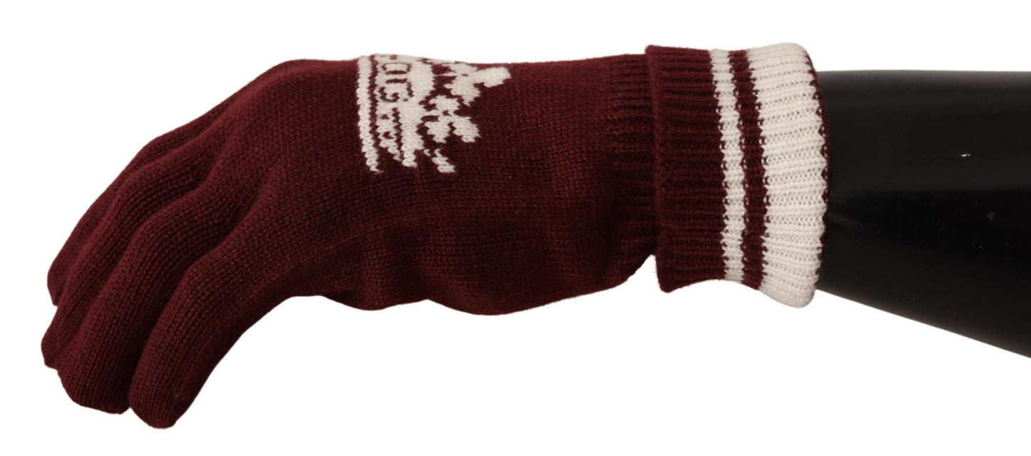 Dolce & Gabbana Elegant Red Cashmere Gloves with Crown Motif Dolce & Gabbana