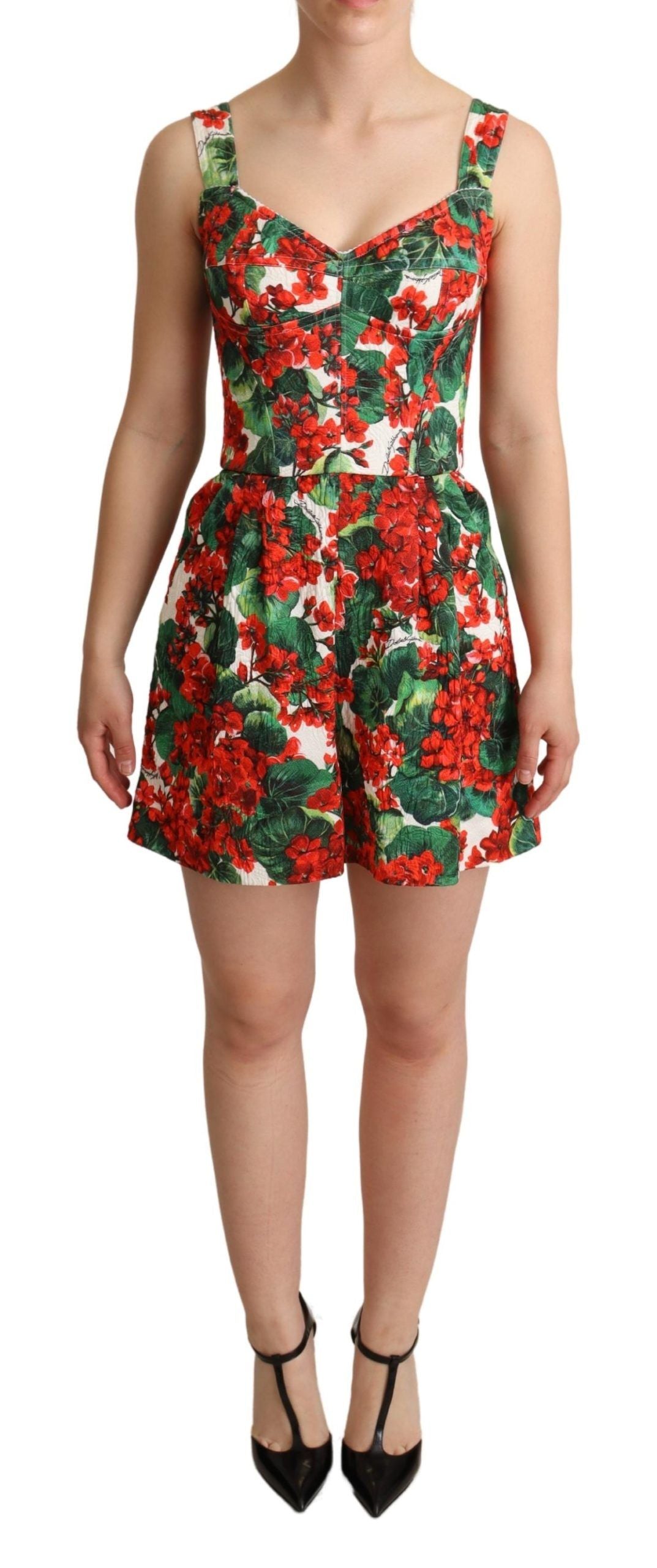 Dolce & Gabbana Chic Red Geranium Print Sleeveless Jumpsuit Dolce & Gabbana