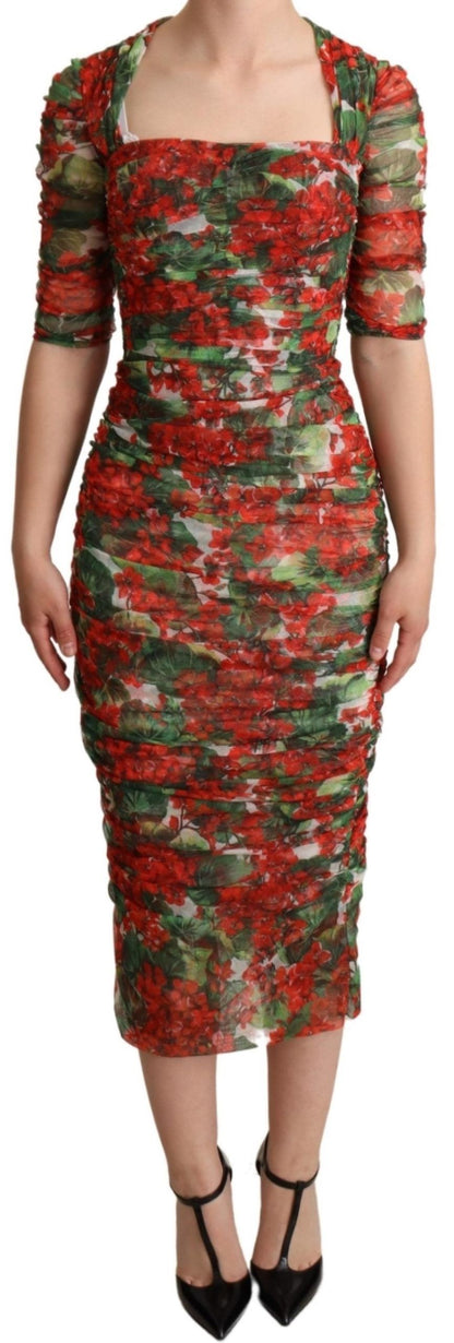 Dolce & Gabbana Elegant Red Floral Midi Sheath Dress Dolce & Gabbana