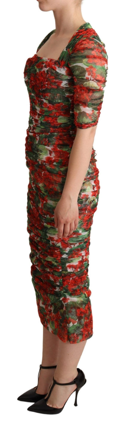 Dolce & Gabbana Elegant Red Floral Midi Sheath Dress Dolce & Gabbana