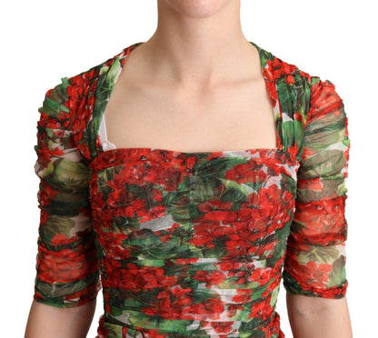 Dolce & Gabbana Elegant Red Floral Midi Sheath Dress Dolce & Gabbana