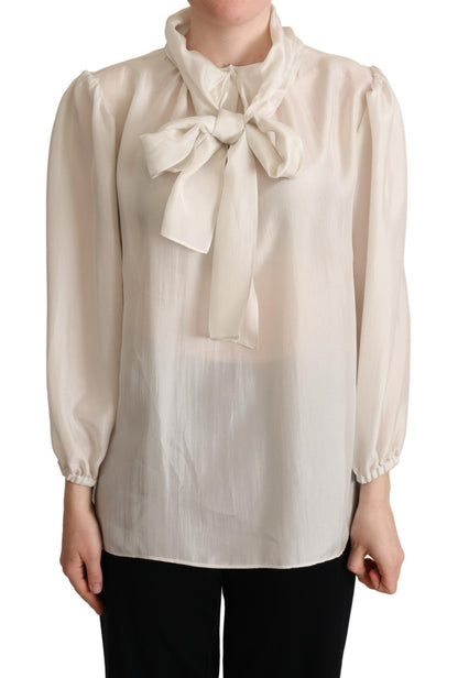 Dolce & Gabbana Elegant Light Gray Silk Ascot Blouse Dolce & Gabbana