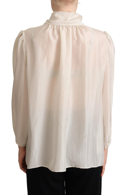 Dolce & Gabbana Elegant Light Gray Silk Ascot Blouse Dolce & Gabbana