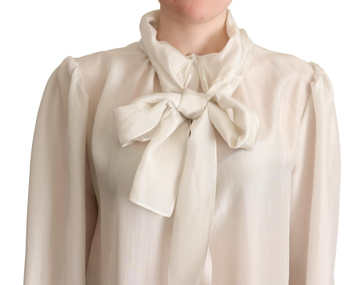 Dolce & Gabbana Elegant Light Gray Silk Ascot Blouse Dolce & Gabbana