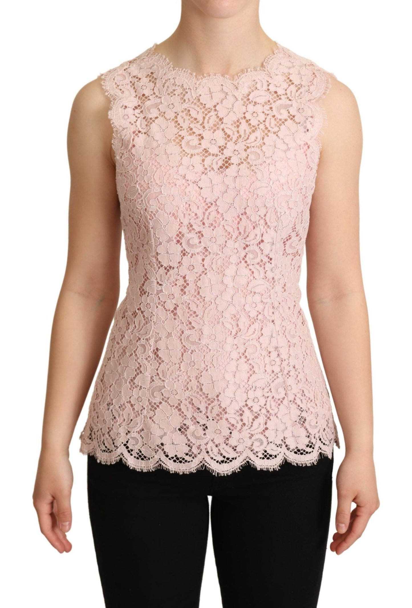 Dolce & Gabbana Elegant Pink Lace Sleeveless Blouse Dolce & Gabbana