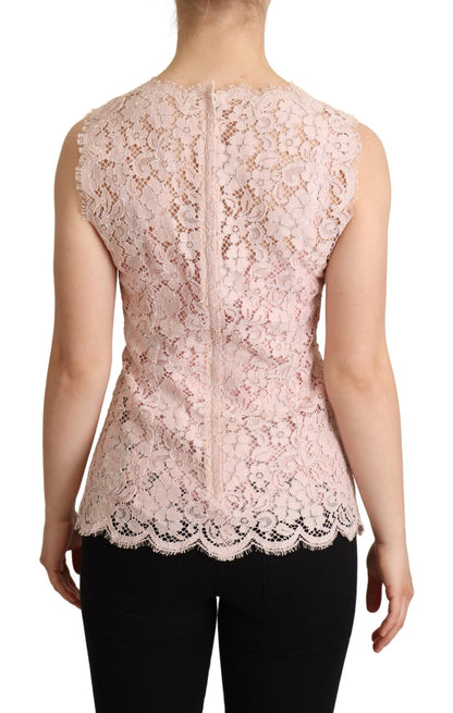 Dolce & Gabbana Elegant Pink Lace Sleeveless Blouse Dolce & Gabbana