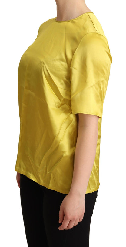 Dolce & Gabbana Elegant Silk Short Sleeve Blouse Top - Yellow Dolce & Gabbana