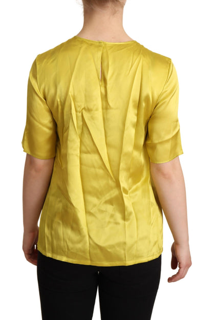 Dolce & Gabbana Elegant Silk Short Sleeve Blouse Top - Yellow Dolce & Gabbana