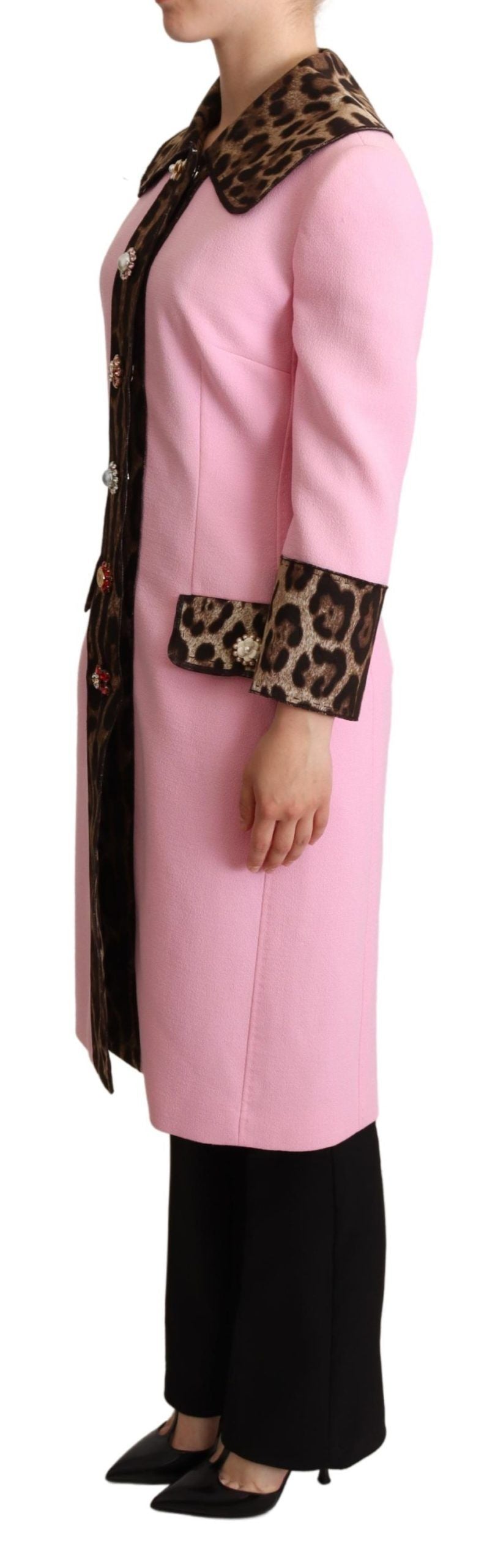 Dolce & Gabbana Chic Pink Leopard Trench with Crystal Buttons Dolce & Gabbana