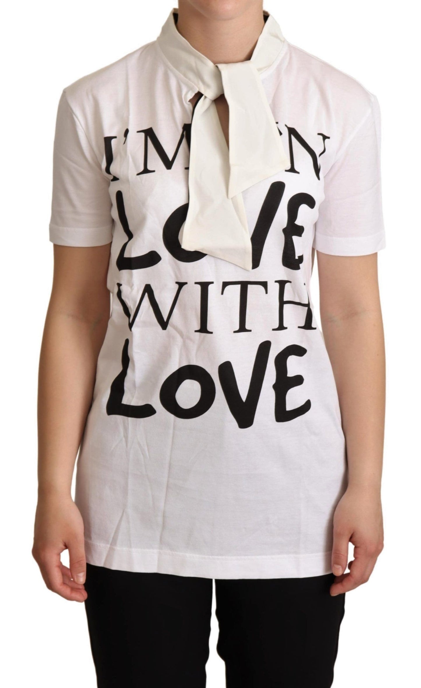 Dolce & Gabbana Chic White Love Motif Silk-Blend Tee Dolce & Gabbana