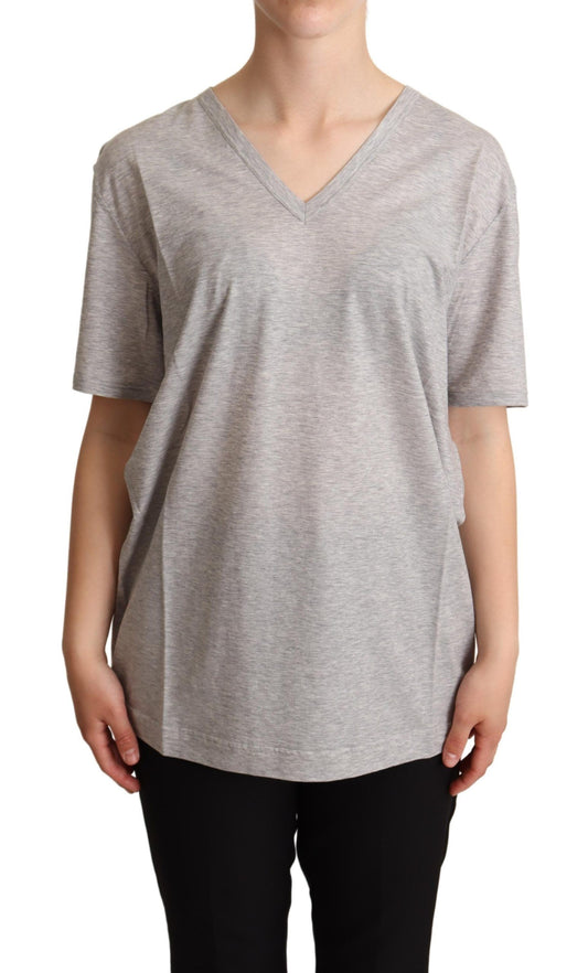 Dolce & Gabbana Elegant Gray V-Neck Cotton Tee Dolce & Gabbana