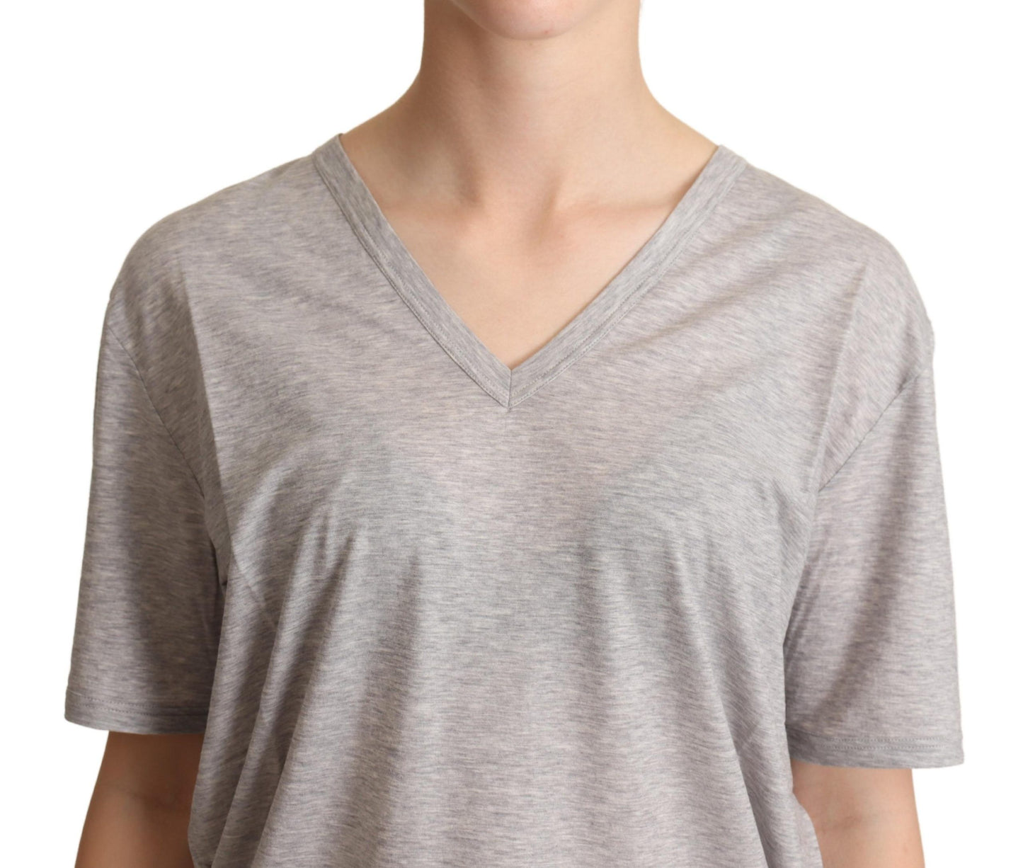 Dolce & Gabbana Elegant Gray V-Neck Cotton Tee Dolce & Gabbana