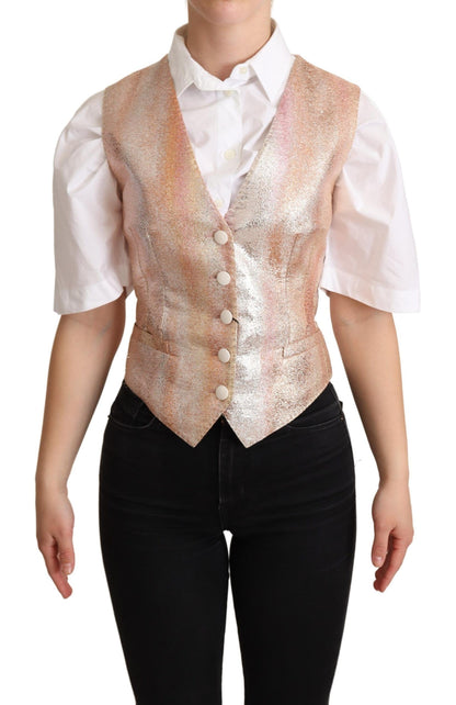 Dolce & Gabbana Elegant Pink Metallic Sheen Waistcoat Dolce & Gabbana