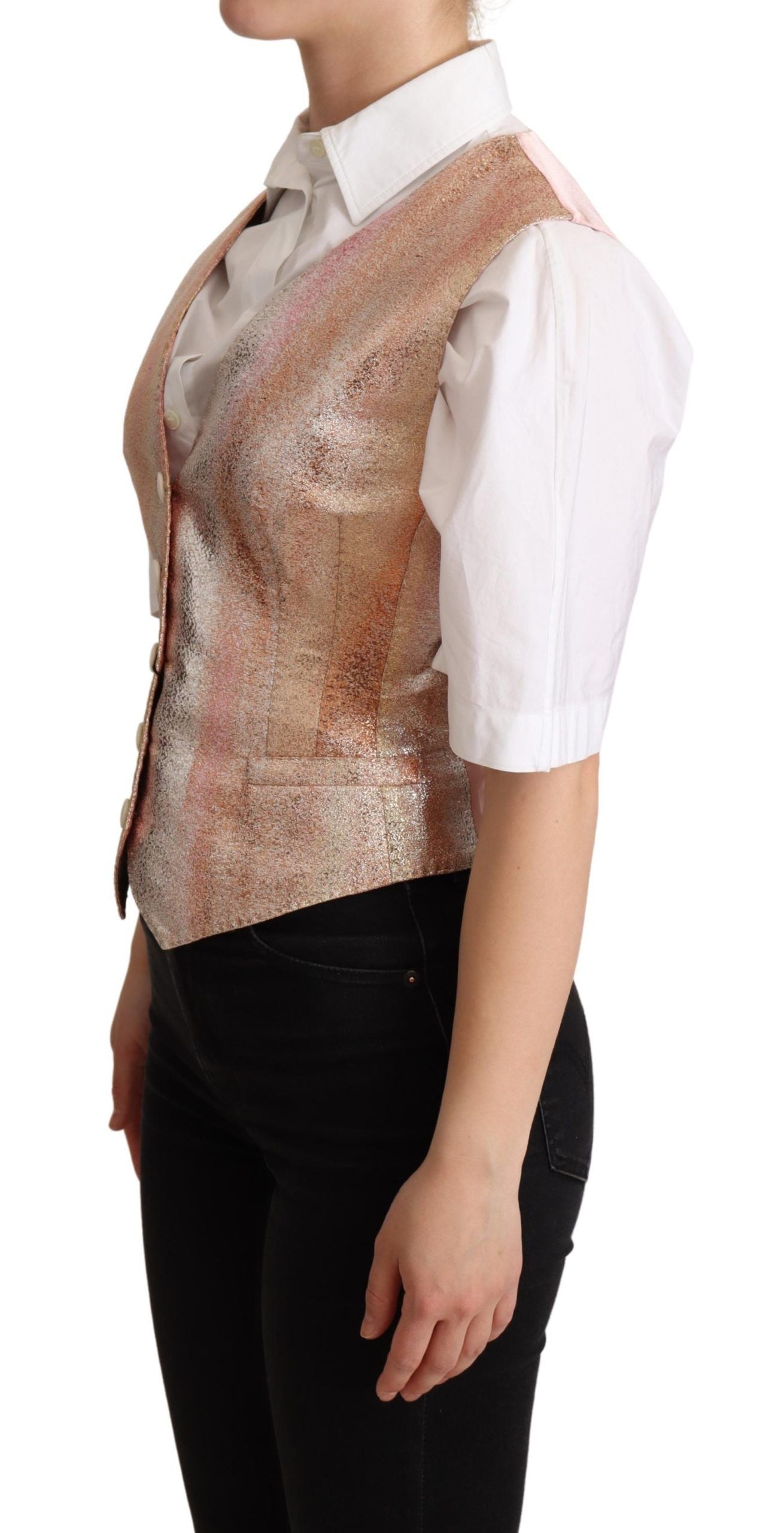 Dolce & Gabbana Elegant Pink Metallic Sheen Waistcoat Dolce & Gabbana