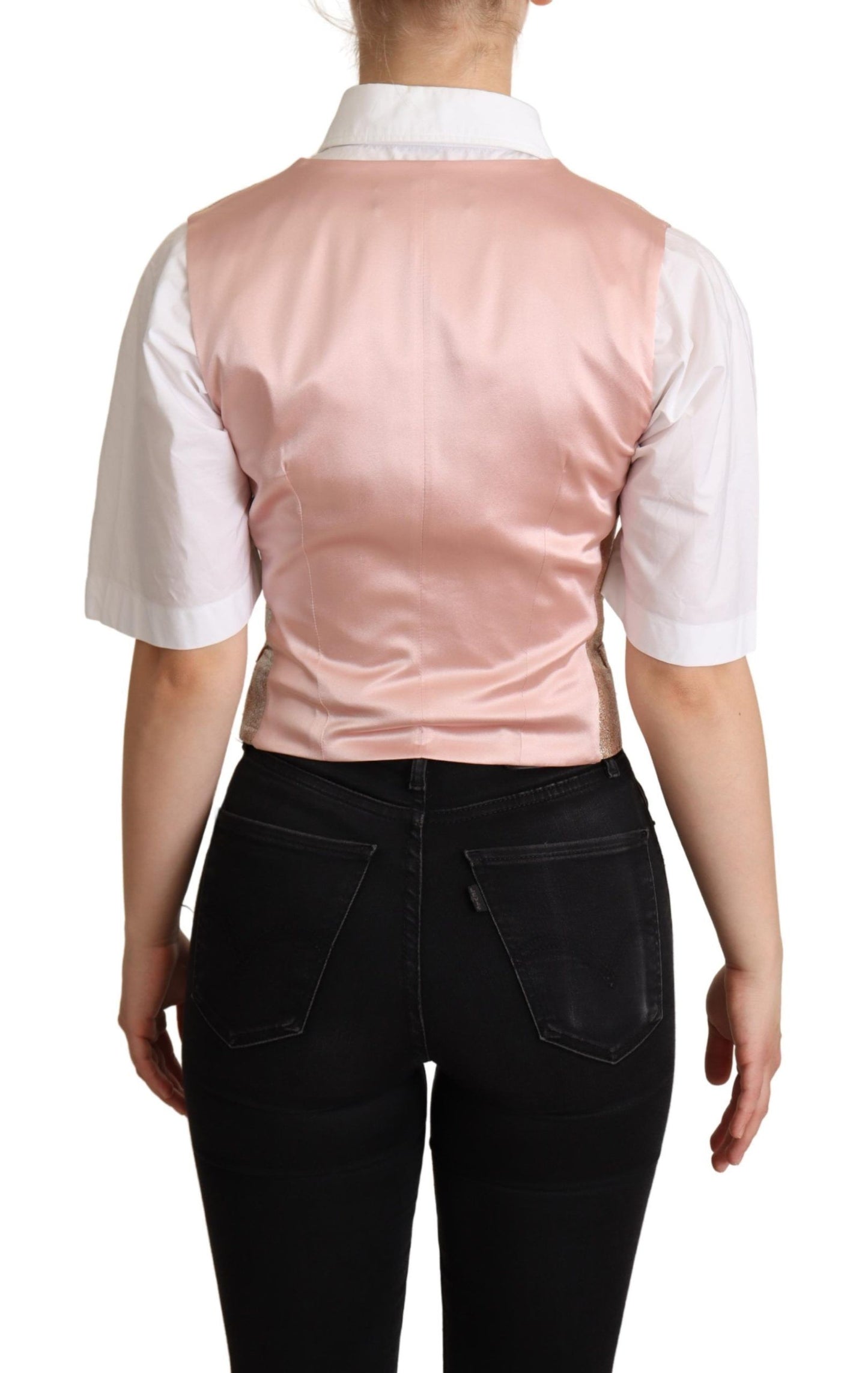 Dolce & Gabbana Elegant Pink Metallic Sheen Waistcoat Dolce & Gabbana