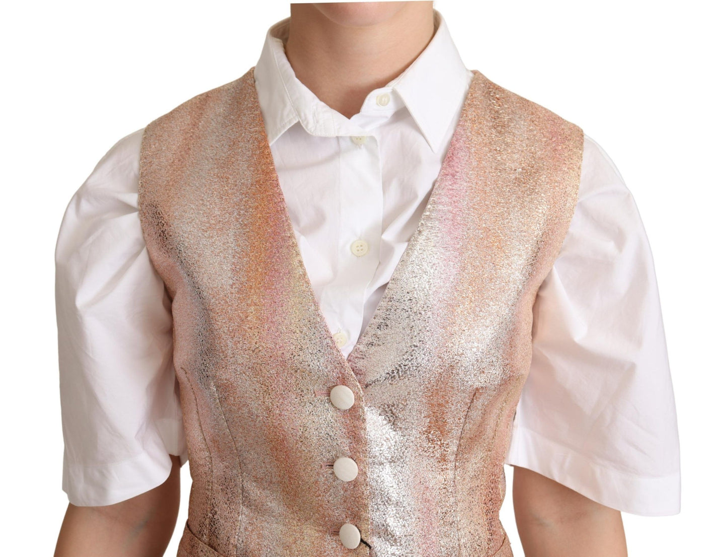 Dolce & Gabbana Elegant Pink Metallic Sheen Waistcoat Dolce & Gabbana