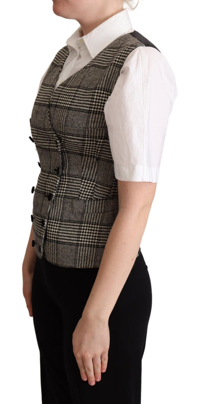 Dolce & Gabbana Elegant Checkered Gray Silk Blend Vest Dolce & Gabbana