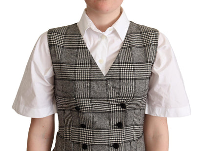 Dolce & Gabbana Elegant Checkered Gray Silk Blend Vest Dolce & Gabbana