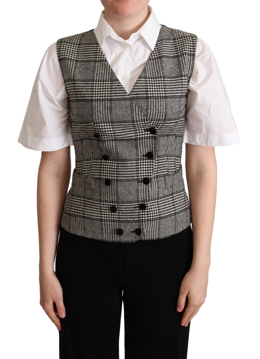 Dolce & Gabbana Elegant Checkered Gray Silk Blend Vest Dolce & Gabbana