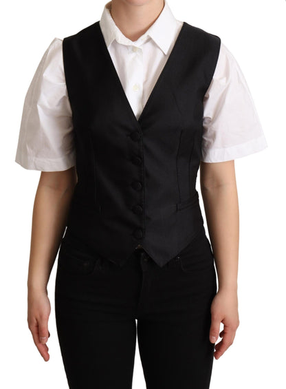 Dolce & Gabbana Elegant Silk Blend Black Waistcoat Dolce & Gabbana