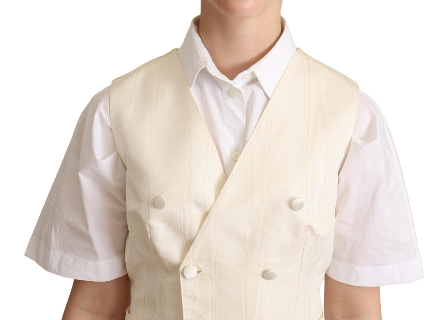 Dolce & Gabbana Beige Silk Blend Sleeveless Vest Luxury Waistcoat Dolce & Gabbana