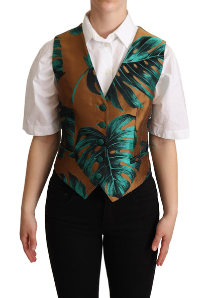 Dolce & Gabbana Elegant Green Leaf Print Waistcoat Dolce & Gabbana