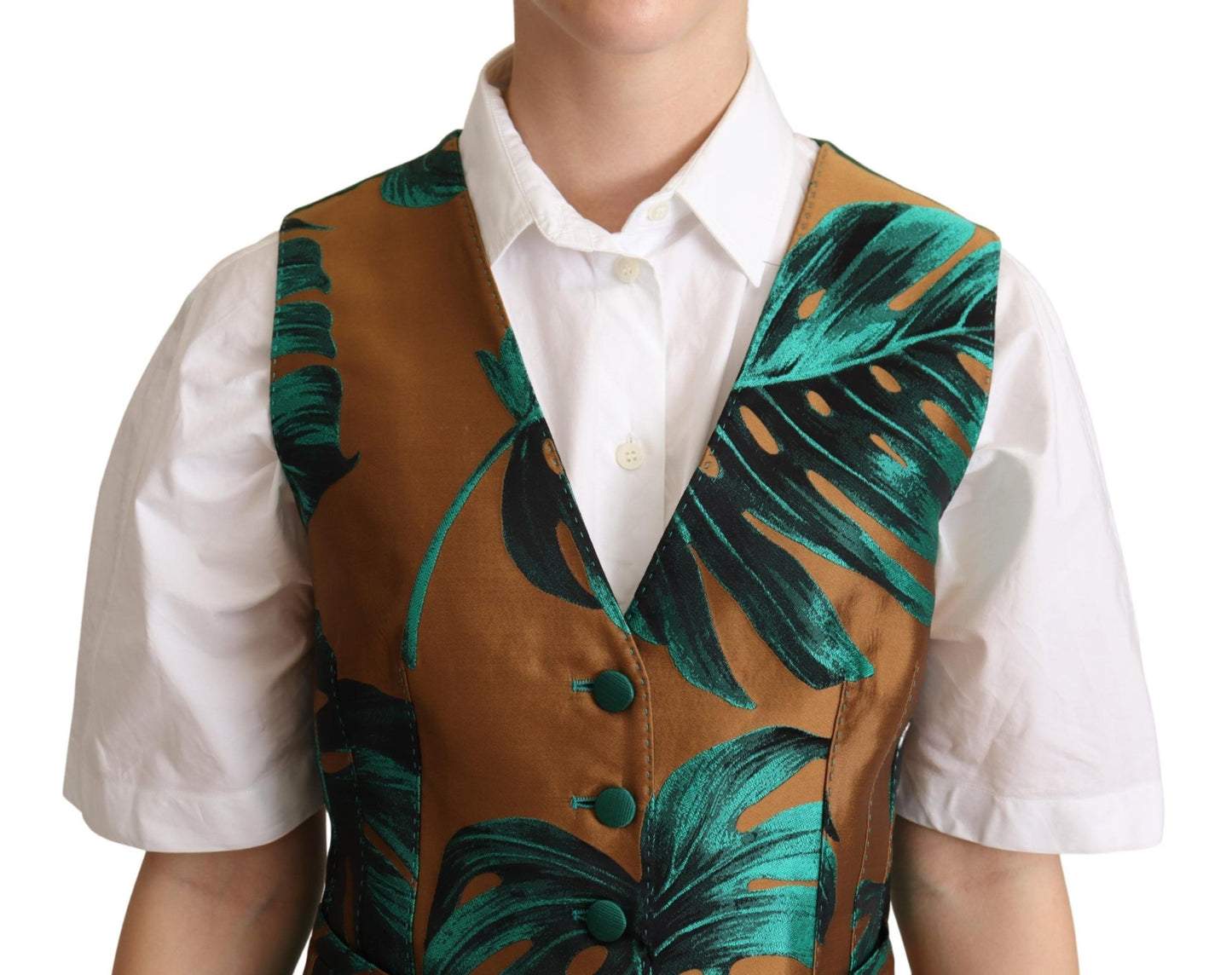 Dolce & Gabbana Elegant Green Leaf Print Waistcoat Dolce & Gabbana