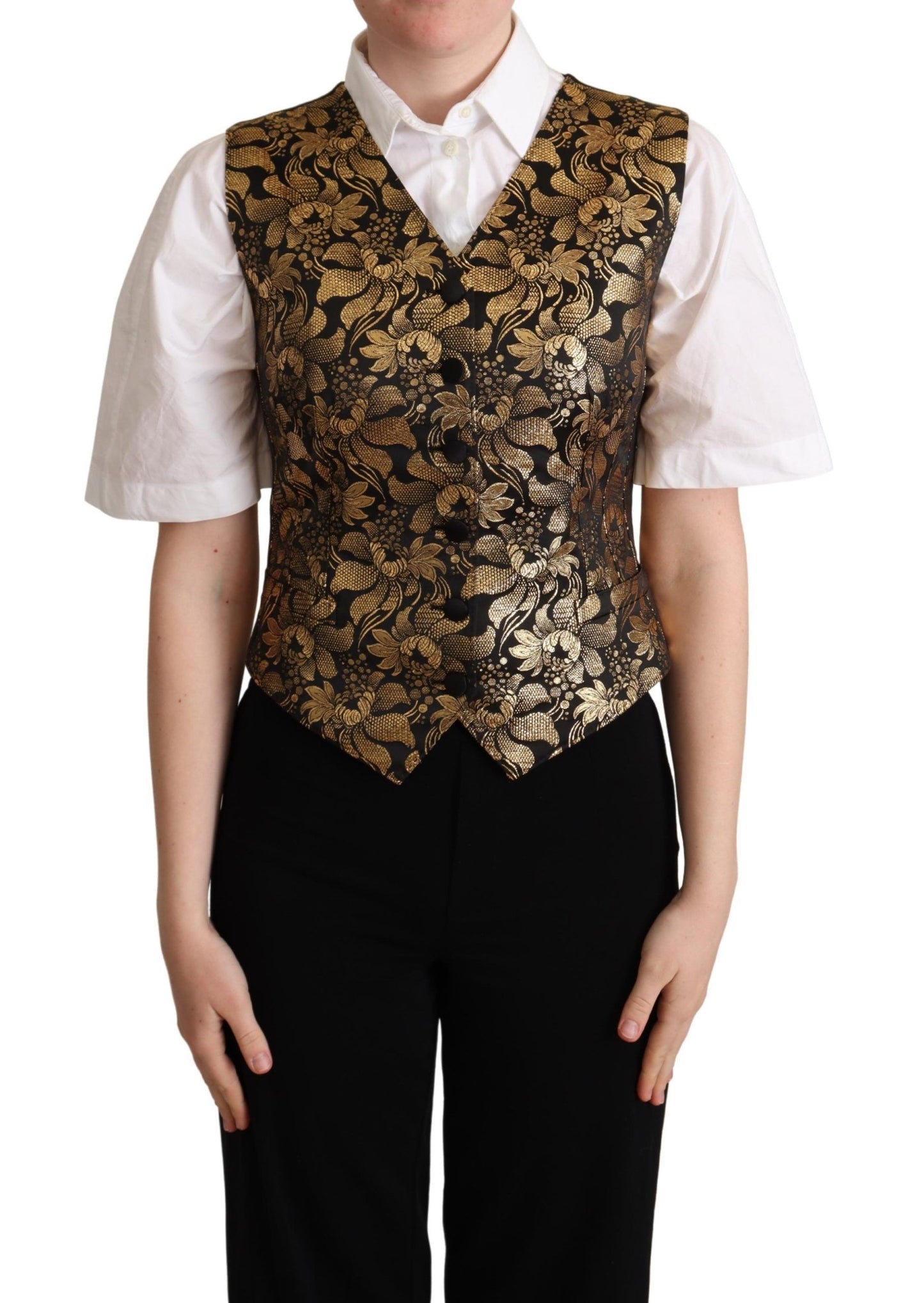 Dolce & Gabbana Elegant Black Jacquard Waistcoat Dolce & Gabbana