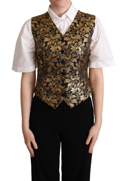 Dolce & Gabbana Elegant Black Jacquard Waistcoat Dolce & Gabbana