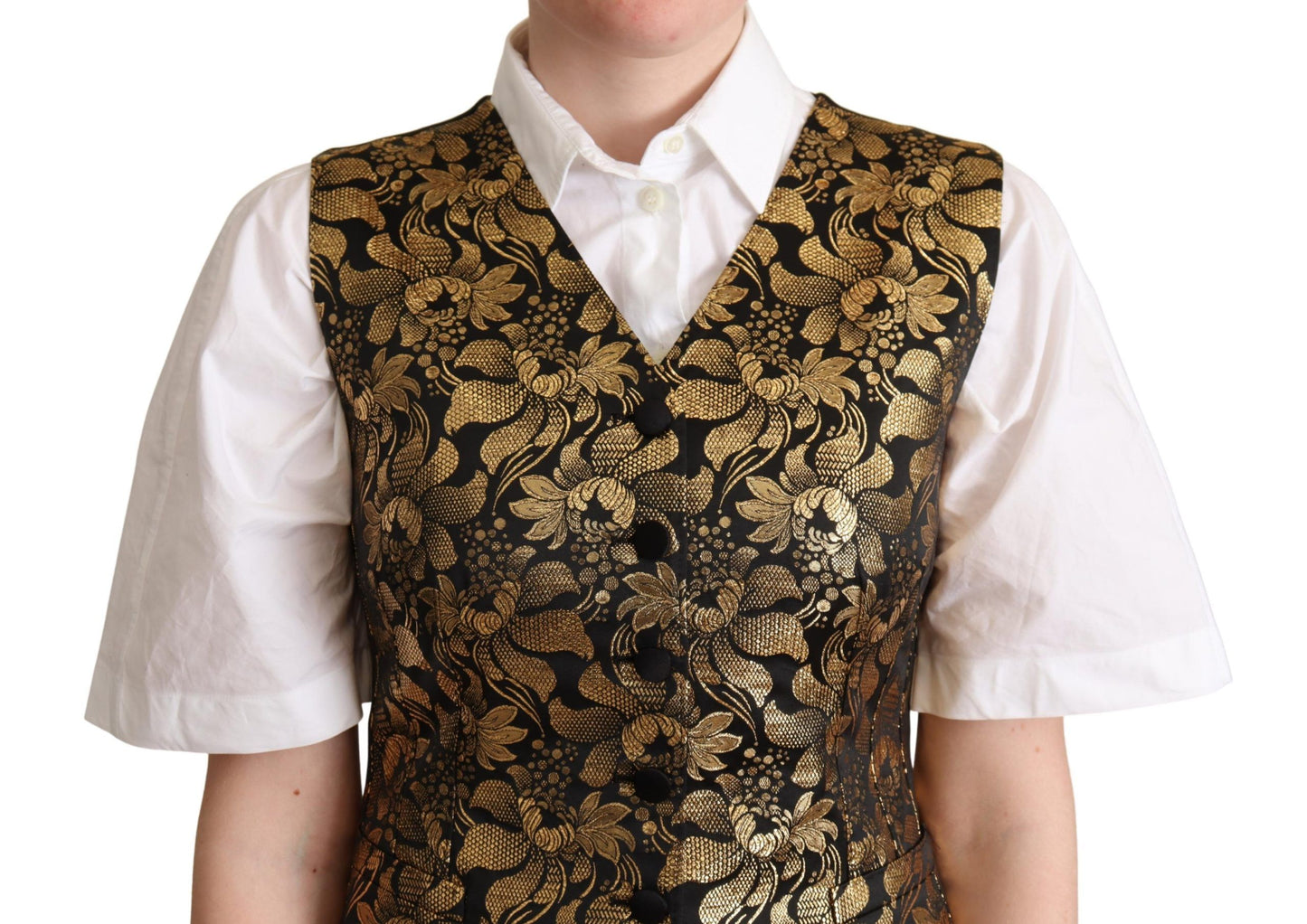 Dolce & Gabbana Elegant Black Jacquard Waistcoat Dolce & Gabbana