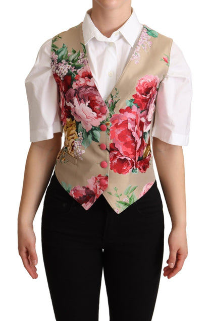 Dolce & Gabbana Elegant Floral Beige Sleeveless Vest Dolce & Gabbana