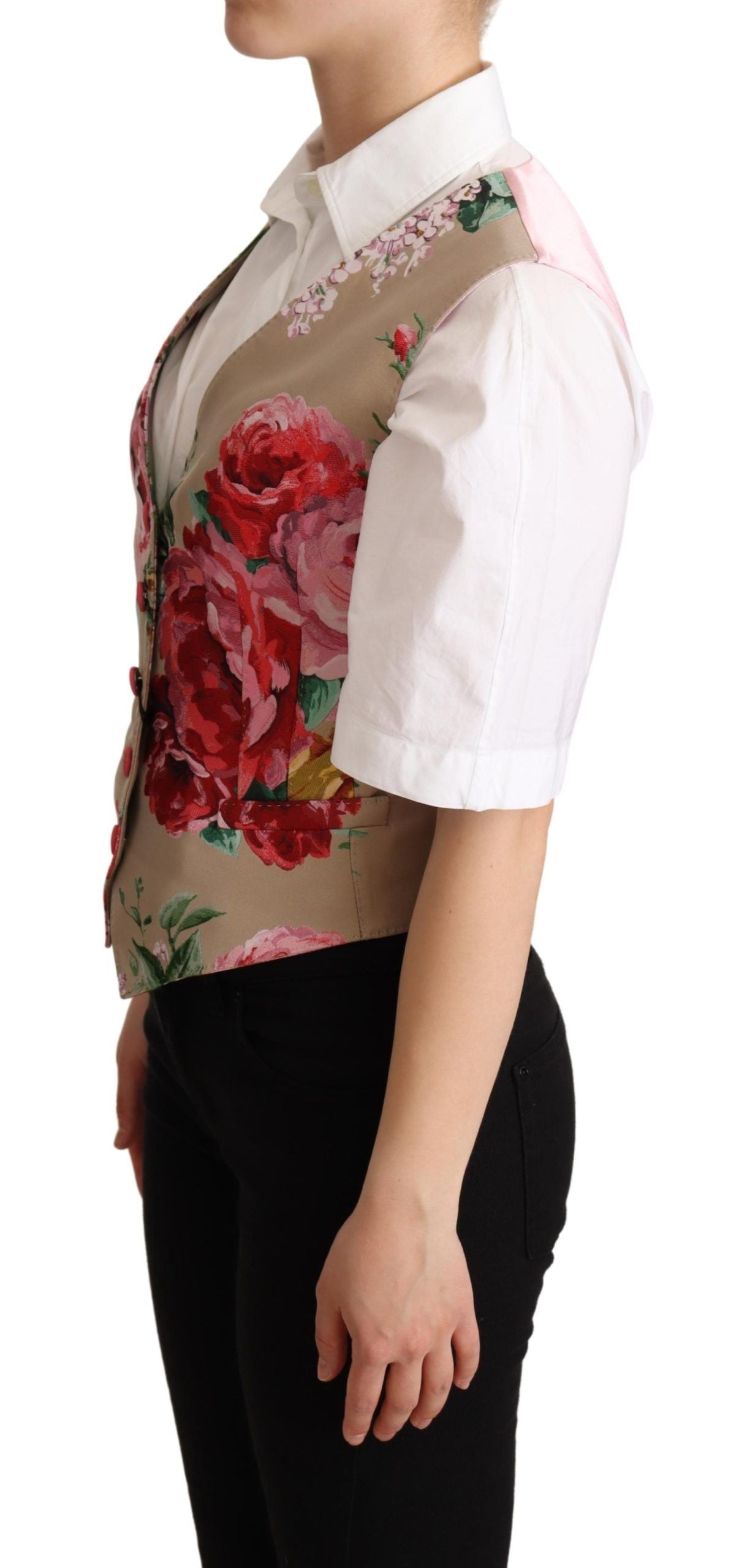 Dolce & Gabbana Elegant Floral Beige Sleeveless Vest Dolce & Gabbana