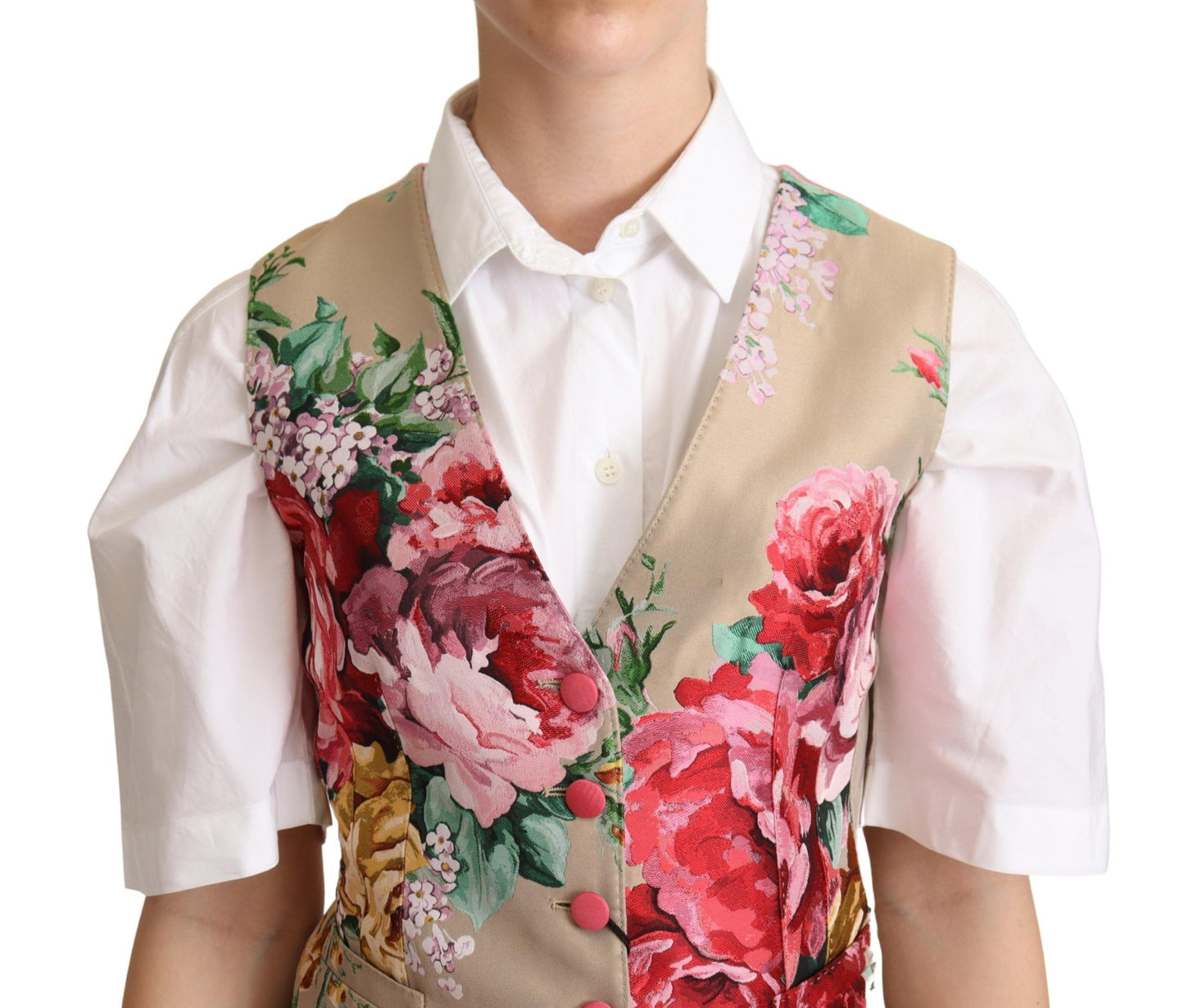 Dolce & Gabbana Elegant Floral Beige Sleeveless Vest Dolce & Gabbana