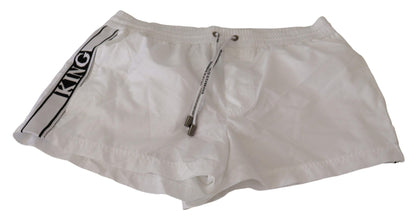 Dolce & Gabbana Elegant White KING Motive Swim Trunks Dolce & Gabbana